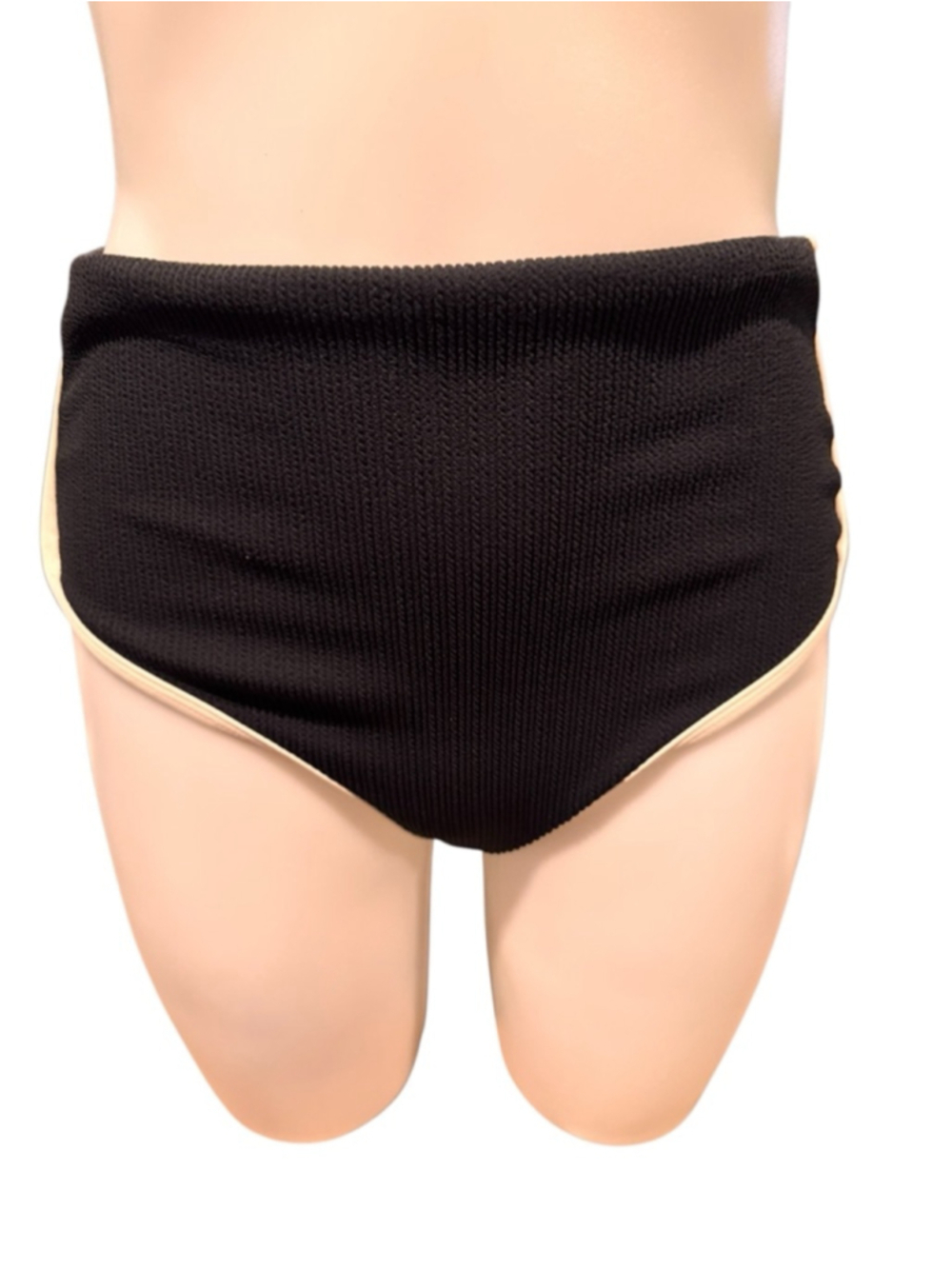 Women's CALIA Black & Beige Tipped High-Rise Bikini Bottom M